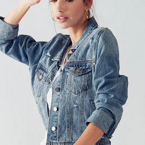 Vintage Washed Crop Denim Trucker Jacket