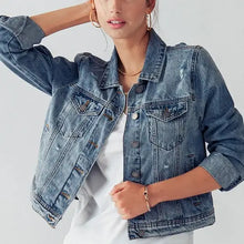 Load image into Gallery viewer, Vintage Washed Crop Denim Trucker Jacket