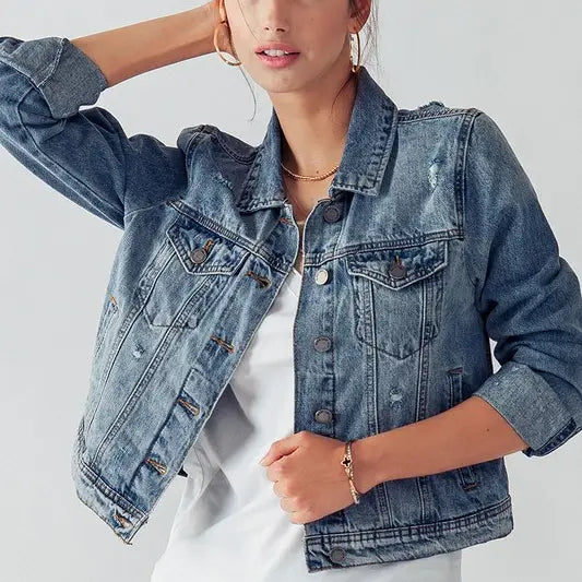 Vintage Washed Crop Denim Trucker Jacket