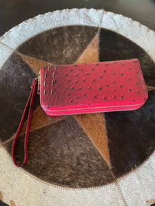 Red Faux Ostrich Leather Clutch